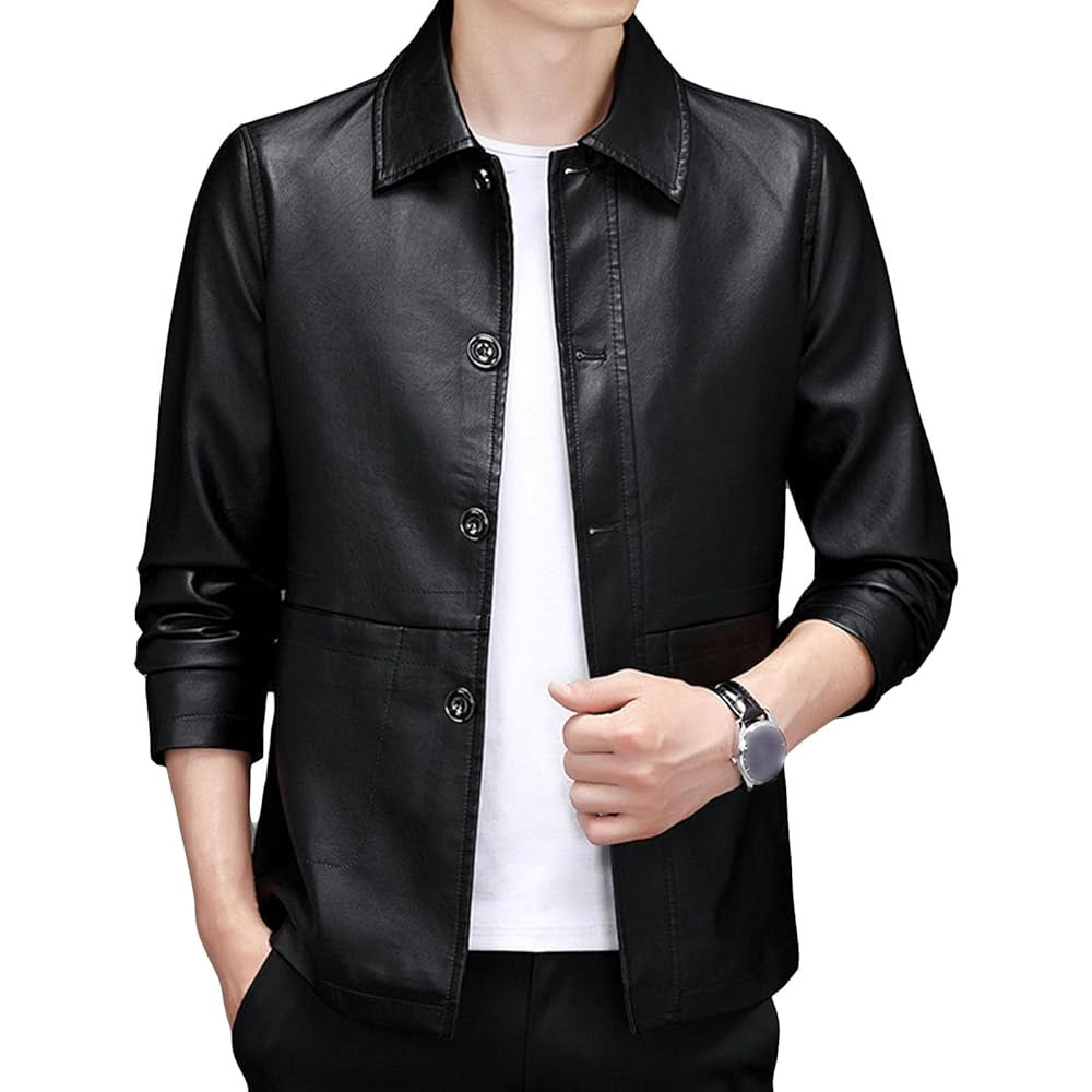 Men black leather jacket by TF Role Fashion